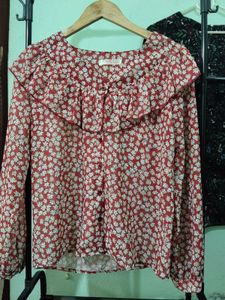 Chic Floral Print Ruffled Blouse