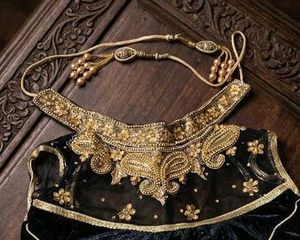 Elegant Black Velvet Blouse with Gold Embellishmen