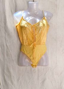 I. Yellow Lace Trim Bodysuit