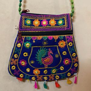 Embroidered Peacock Sling Bag