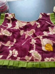 Designer Brocade Blouse with Pleated lehenga