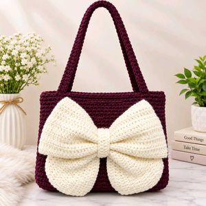 Chunky Knit Tote Bag with Bow