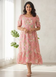 Pink Floral Midi Dress