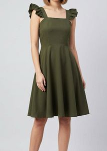 Olive Green Flutter Sleeve Dress