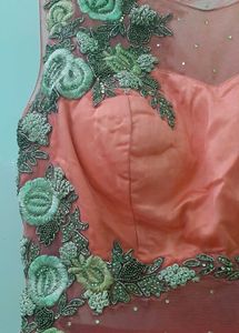 Elegant Peach Embroidered Gown
