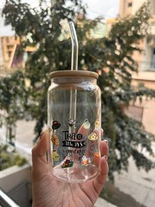 Customize Tea Lover Glass Tumbler with bamboo lid