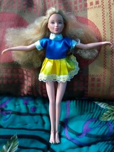 Blonde Doll with Blue and Yellow Dress