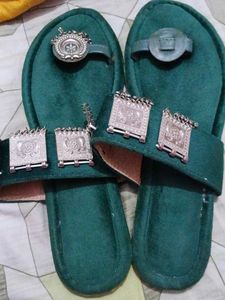 Embellished Emerald Green Velvet Flats