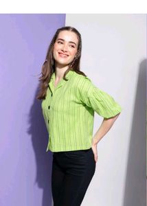 Lime Green Striped Puff Sleeve Top
