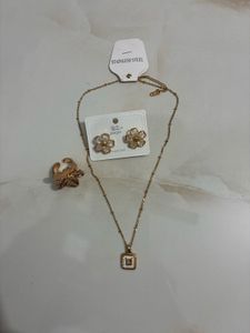 Gold Butterfly Pendant Necklace & Earrings Set