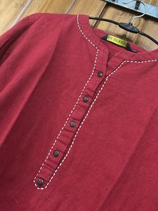 Red Kurti with Embellished Neckline