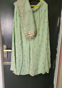 Mint Green Lehenga Choli with Gold Embellishments