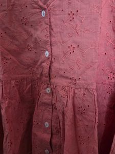 Coral Eyelet Peplum Top