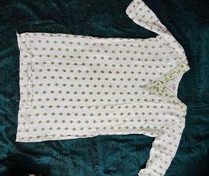 White Kurta with Green Diamond Print