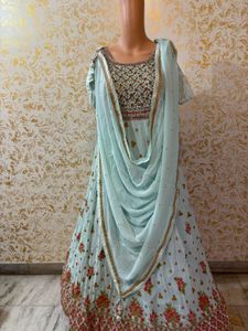 Stunning Pastel Green Embroidered Lehenga Choli