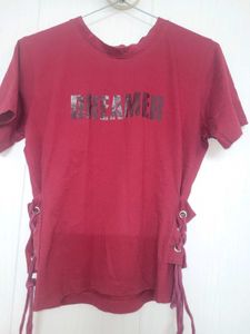 Red "DREAMER" Lace-Up T-Shirt