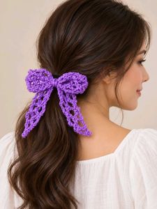 Crocheted Purple Bow Hair Clip