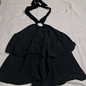 Y2k Vintage 2000s Black Ruffled Halter Neck Top