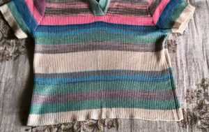 Striped Knit Polo Top