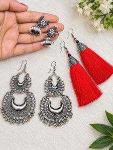 Boho Oxidised Silver Jhumka Earrings
