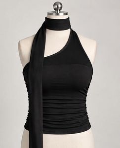 Chic Black Halter Top with Scarf