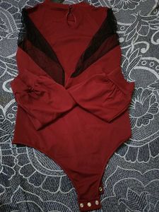Maroon Lace Sleeve Bodysuit