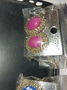 Fashion Earrings - Pink &amp; Blue Stones
