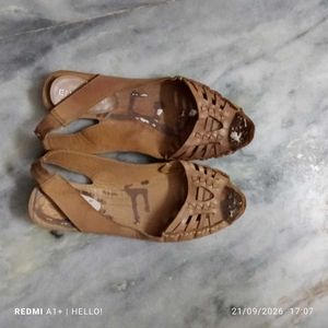 Tan Leather Cutout Slingback Sandals