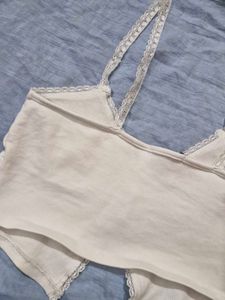 Chic White Lace Tie Front Cami Top