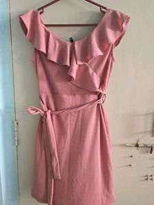 Chic Pink Ruffle Wrap Dress