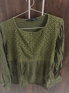 Olive Green Lace Yoke Top