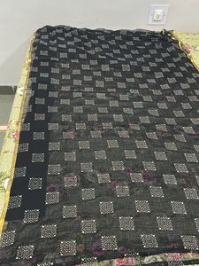 New-Elegant Black Saree with Gold Border
