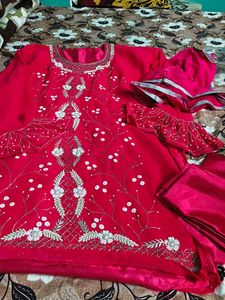 Embroidered Red Kurta
