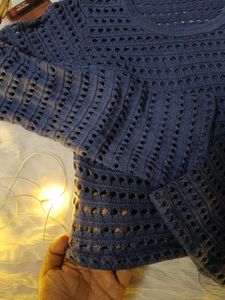 Chic Blue Crocheted Sweater