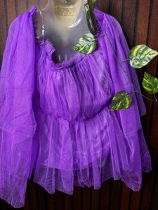 Purple Tulle Puff Sleeve Top