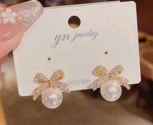 Chic Bow Pearl Ginkgo Leaf Earrings