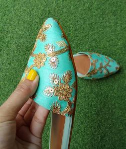 Embroidered Teal Juttis for Women