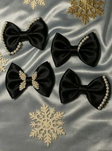Set of 4 Black Pearl Bow Hair Clips
