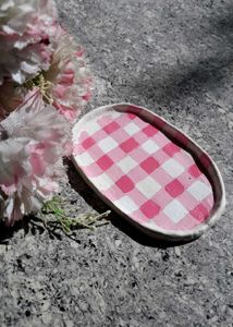 Pink Gingham Trinket Dish
