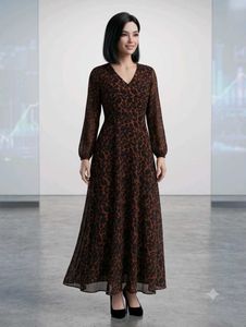 Elegant V-Neck Long Sleeve Maxi Dress