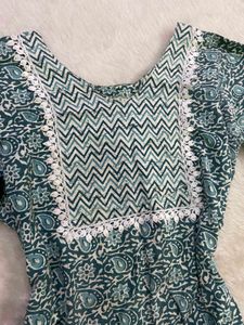Teal Printed Kurti &amp; Pants Set