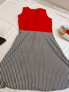 Chic Red &amp; Black Striped Midi Dress for girls