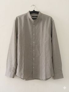 Men's Grey Band Collar Shirt