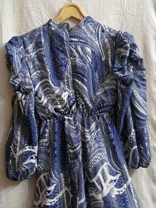 Blue &amp; White Boho Print Dress