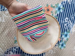 Striped Beanie and White Sun Hat
