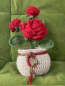 Handmade Crochet Rose Plant Decor