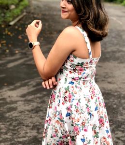No Flaws Floral White A Line Cute Dress