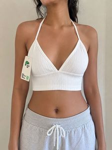 White Halter Neck Ribbed Bralette
