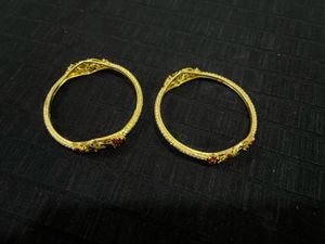 Exquisite Gold Plated Bangles with Red Stones
