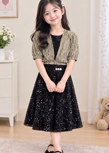 Girls Black Sequin Party Wear Dress with Golden Sh